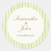 Lime Green Stripe Wedding Envelope Seal Sticker ラウンドシール (正面)