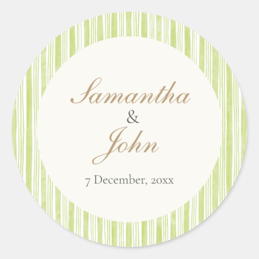Lime Green Stripe Wedding Envelope Seal Sticker ラウンドシール (正面)