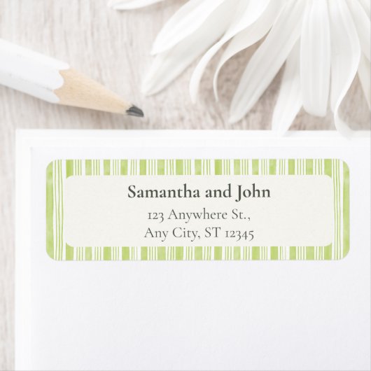 Lime Green Stripe Wedding Return Address Labels ラベル (インサイチュ)