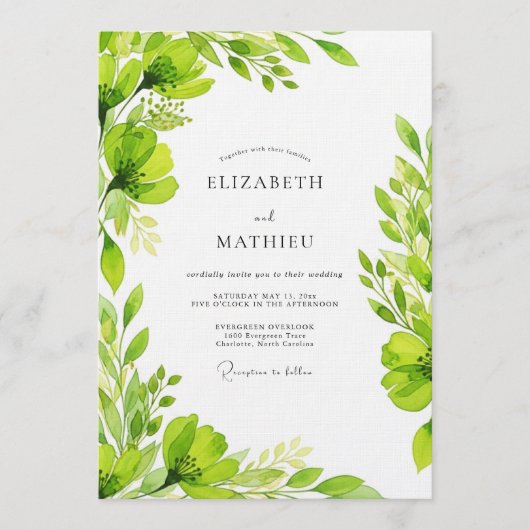 Lime Green Verdant Bloom Wedding 招待状 (正面)