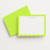 Lime Green Wavy Frame Note Card with Cobalt Text 招待状