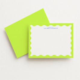 Lime Green Wavy Frame Note Card with Cobalt Text 招待状