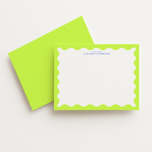 Lime Green Wavy Frame Note Card with Cobalt Text 招待状