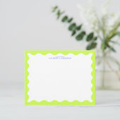 Lime Green Wavy Frame Note Card with Cobalt Text 招待状 (スタンド正面)