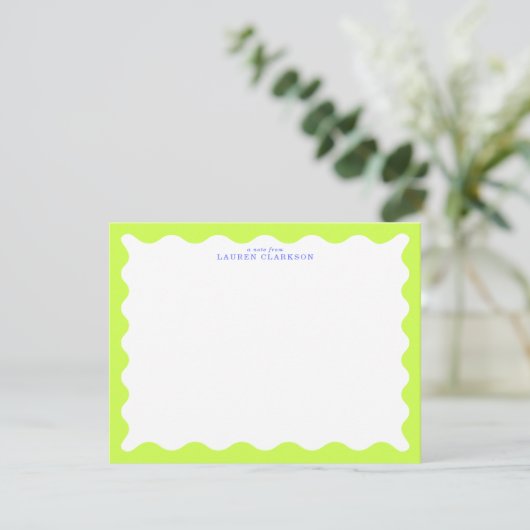 Lime Green Wavy Frame Note Card with Cobalt Text 招待状 (スタンド正面)