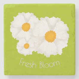 Lime Green White Floral Marble Stone Coaster ストーンコースター