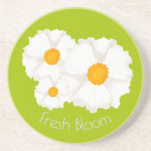Lime Green White Flower Sandstone Coaster コースター (正面)