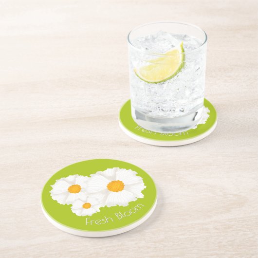 Lime Green White Flower Sandstone Coaster コースター (側面)