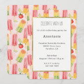 Lime Pineapple Yellow Watermelon Fruity Birthday 招待状 (正面/裏面)