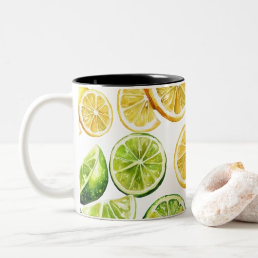 Lime Slices Mug: Zesty Citrus Kitchen Decor ツートーンマグカップ (ドーナツ)