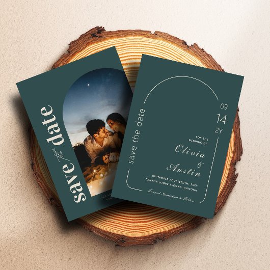 Limed Spruce モダン Arch Photo Save the Date 招待状