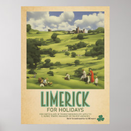 Limerick Ireland,レトロアイルランド旅行広告 ポスター