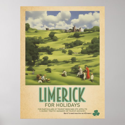 Limerick Ireland,レトロアイルランド旅行広告 ポスター (正面)