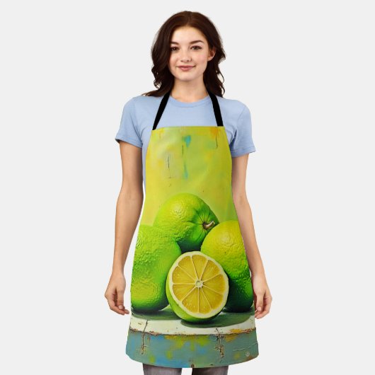 Limes' Bright Summer Pop Design エプロン (着用した状態)
