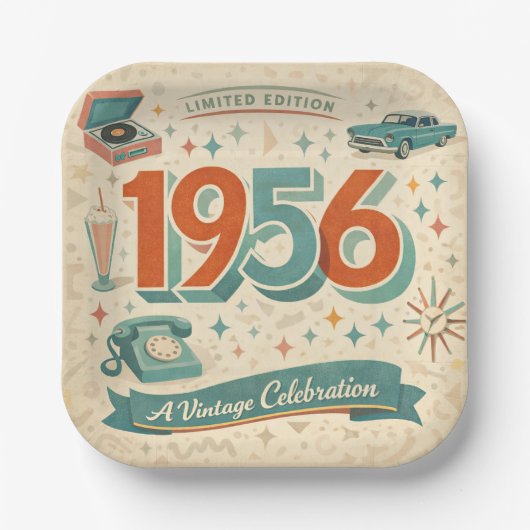 Limited Edition 1956 Birthday | 50s Retro Style ペーパープレート (正面)