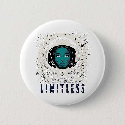 Limitless Space Girl – Futuristic Cosmic Button 缶バッジ (正面)