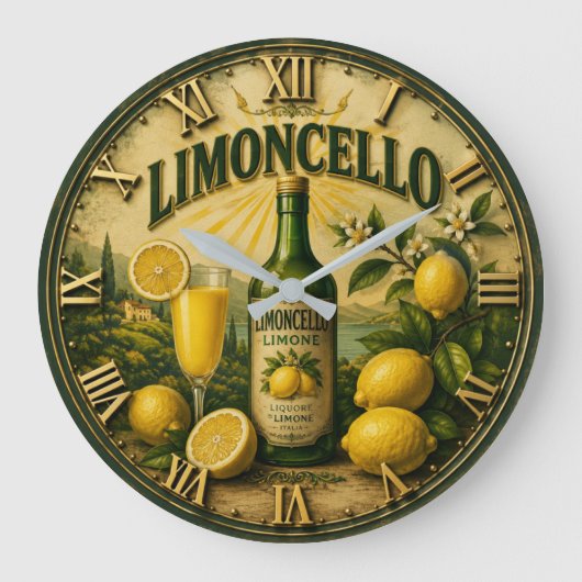Limoncello Italian Lemon Kitchen Mediterranean Bar ラージ壁時計 (正面)