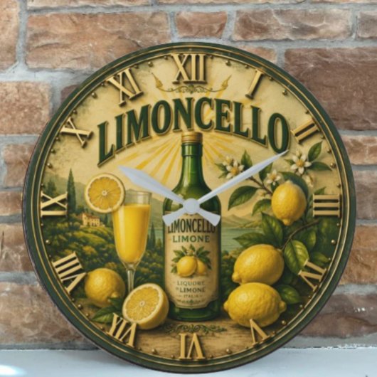 Limoncello Italian Lemon Kitchen Mediterranean Bar ラージ壁時計