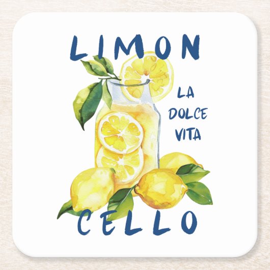 Limoncello Italy –La Dolce Vita Lemon Summer Party スクエアペーパーコースター (正面)