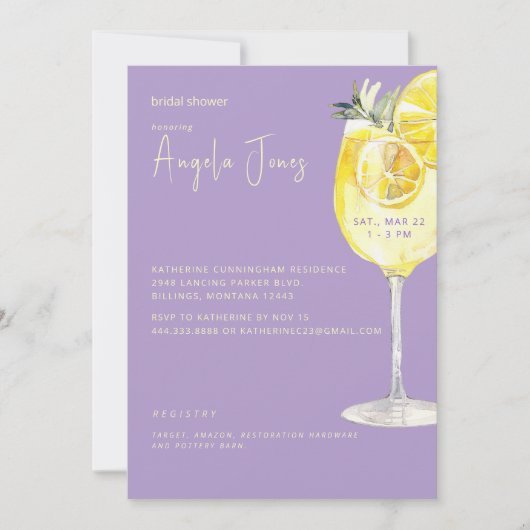 Limoncello Lavender Bridal Shower 招待状 (正面)