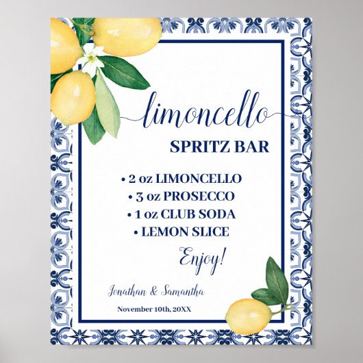 Limoncello Spritz Bar Sign Blue Mediterranean ポスター (正面)