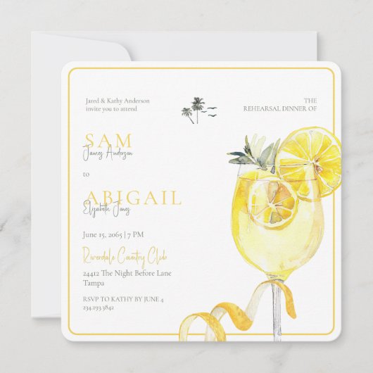 Limoncello Tropical Rehearsal Dinner Square 招待状 (正面)