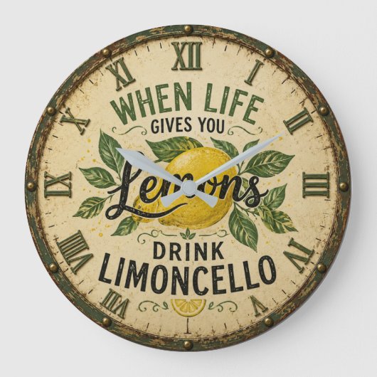 Limoncello Vintage Italian Lemon Kitchen ラージ壁時計 (正面)