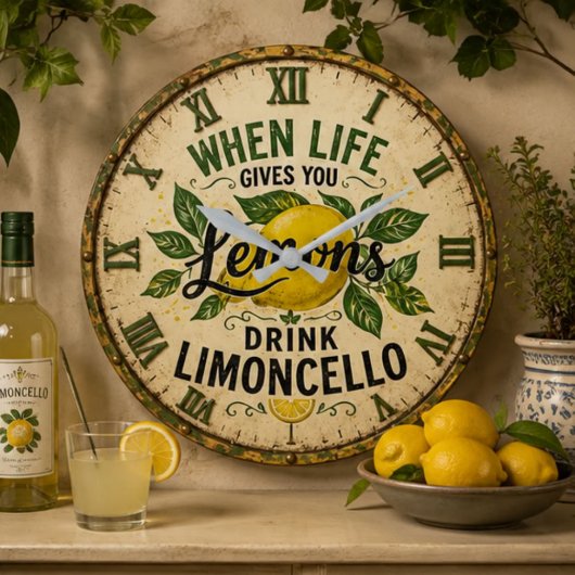 Limoncello Vintage Italian Lemon Kitchen ラージ壁時計