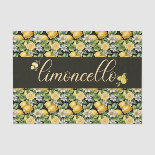 limoncello, watercolor lemons with flowers pattern 薄葉紙 (正面)