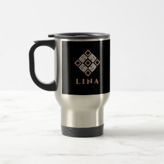 LINA 名入りマグカップ | モダンなクーフィック幾何学模様デザイン トラベルマグ