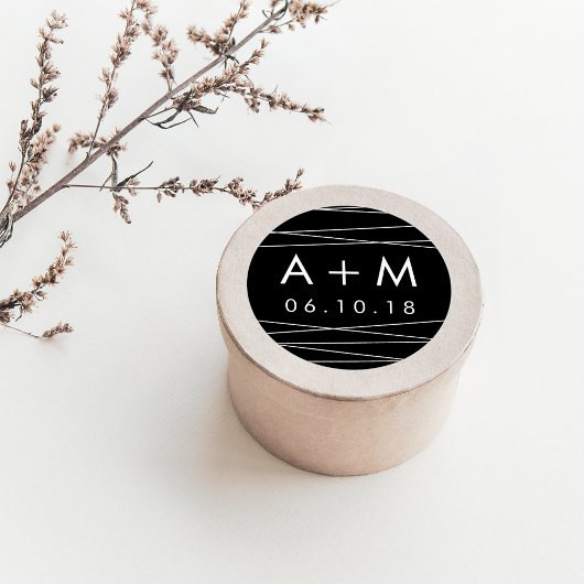 Lination Black & White 結婚's Monogram Stickers ラウンドシール