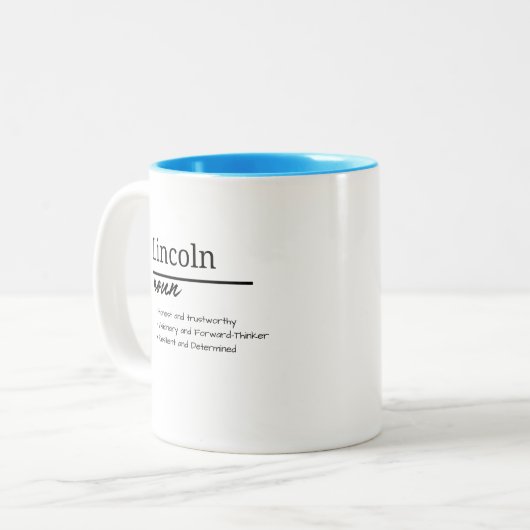 Lincoln、男のパーソナライズされた子の名前定義 ツートーンマグカップ (正面左)