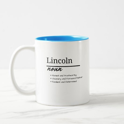 Lincoln、男のパーソナライズされた子の名前定義 ツートーンマグカップ (左)