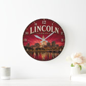 Lincoln Nebraska Capital City Skyline ラージ壁時計 (ホーム)