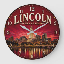 Lincoln Nebraska Capital City Skyline ラージ壁時計