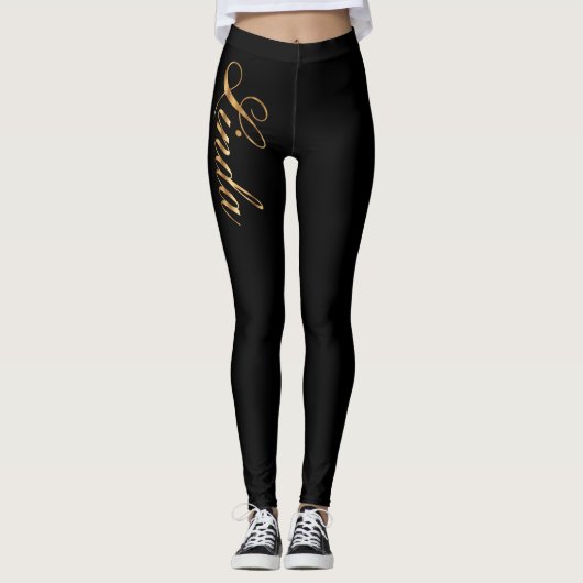 Linda gold Design Lettering Leggings レギンス (正面)