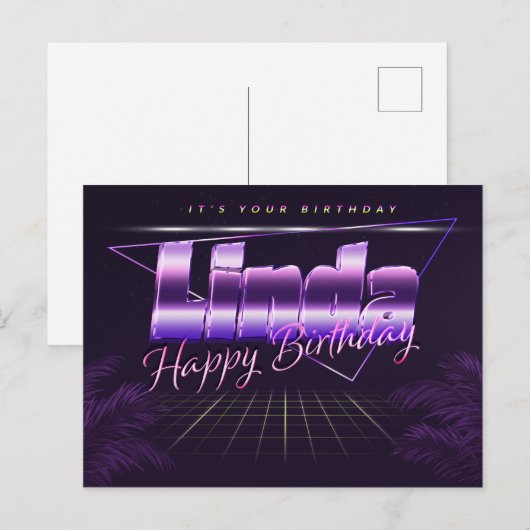 Linda Name Vorname lila Postkarte Geburtstag ポストカード (正面/裏面)
