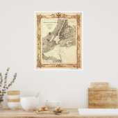 Lindenkohl 1860によるニューヨーク市と環境の地図 ポスター (キッチン)