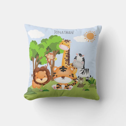 Lindo Animales de la Selva Acuarela Niños クッション (正面)