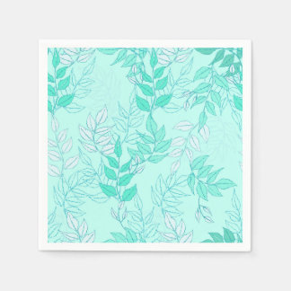 Lindo diseño de hojas verdes sobre fondo aquamarin スタンダードカクテルナプキン