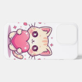 Lindo Gatito Kawaii con Corazón Rosa - Funda iPhon iPhoneケース (裏面横)
