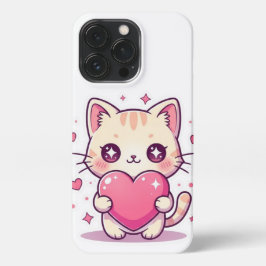 Lindo Gatito Kawaii con Corazón Rosa - Funda iPhon iPhone 13 Proケース