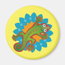 Lindo lagarto verde sobre flor, lizard マグネット