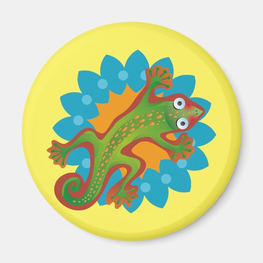 Lindo lagarto verde sobre flor, lizard マグネット (正面)