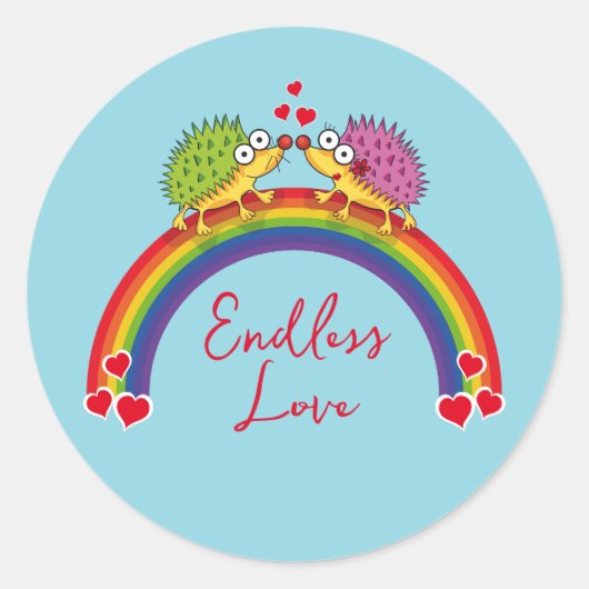 Lindos erizos enamorados. Erizo, Arcoiris. ラウンドシール (正面)