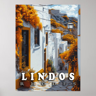 Lindos, Rhodes :ギリシャヴィンテージ建築 ポスター