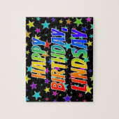 "LINDSAY"名、おもしろい"ハッピーバースデー" ジグソーパズル (縦)