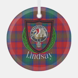 Lindsay Scottish Clan Tartan & Crest ガラスオーナメント