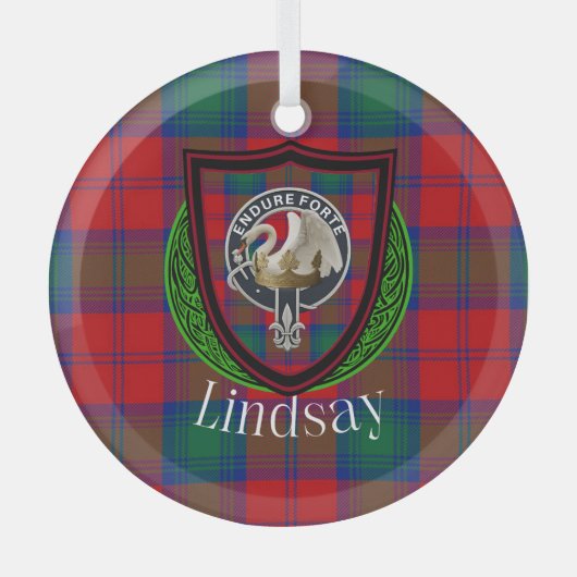 Lindsay Scottish Clan Tartan & Crest ガラスオーナメント (正面)