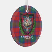 Lindsay Scottish Clan Tartan & Crest ガラスオーナメント (正面右)
